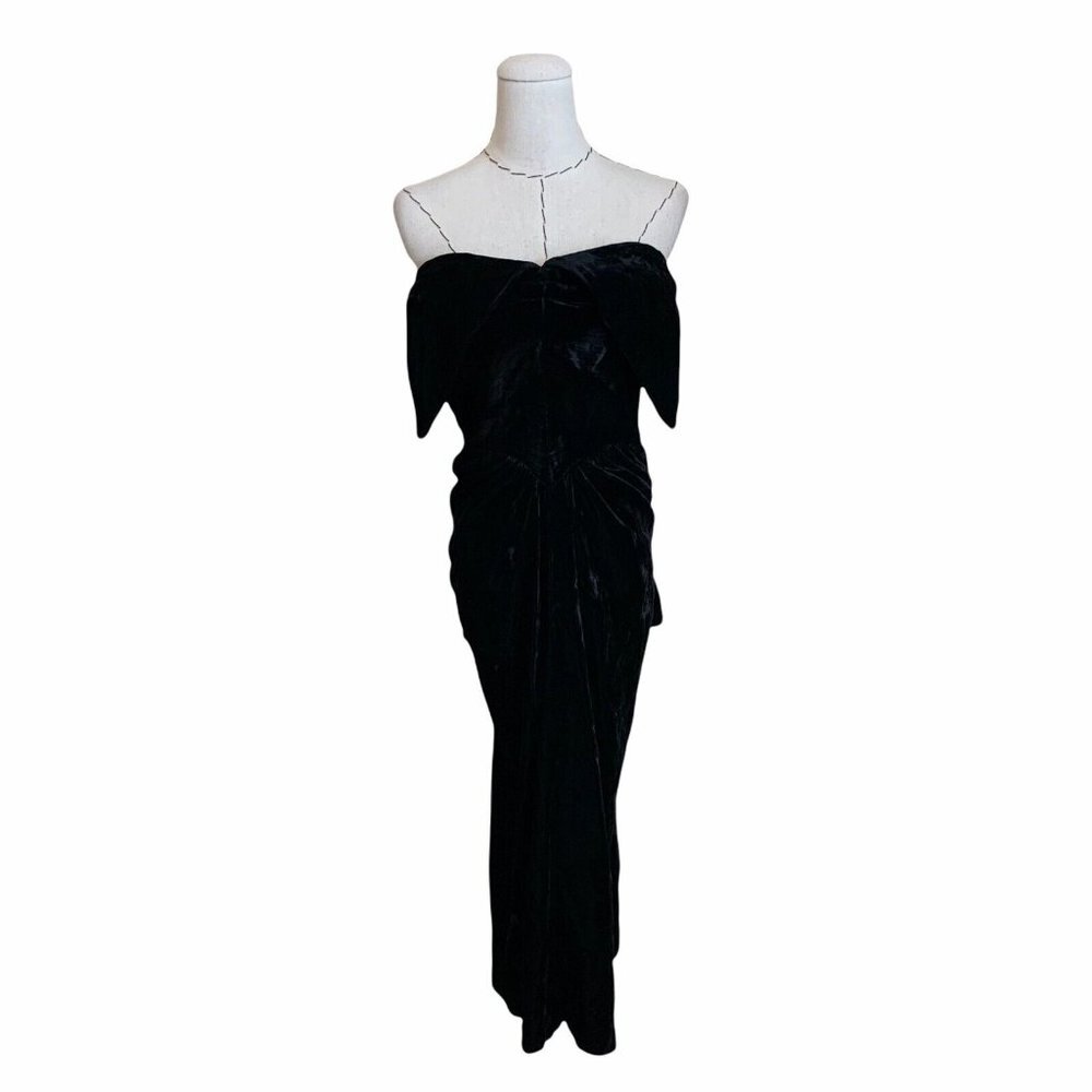 Vintage 40s Audrée Gay Strapless Dress Old Hollywood Silk Velvet BackPeplum Goth